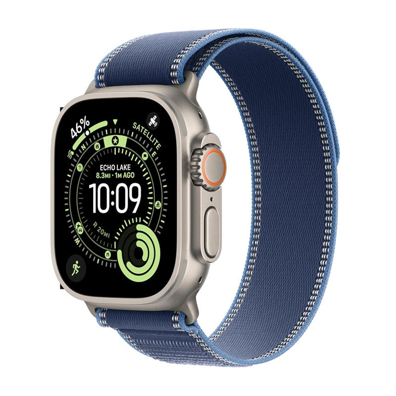 Apple Watch Ultra 3, 49mm, Natural Titanium Case, Blue/Bright Blue Trail Loop, (GPS+Cellular)