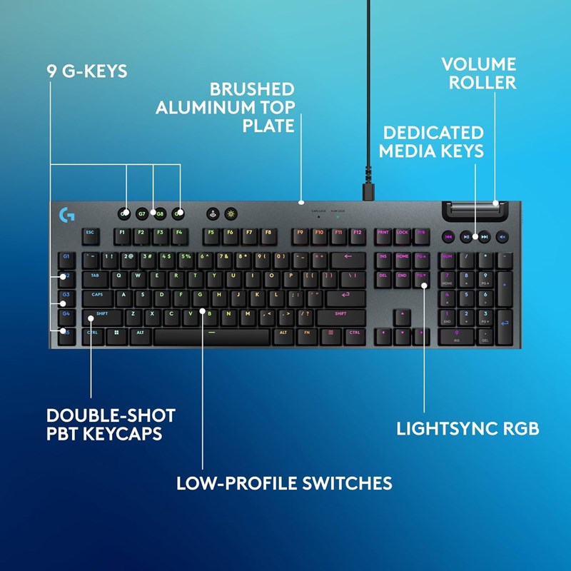 Logitech G915 X Wired Low Profile Mechanical Gaming Keyboard (Tactile Switch) - Black (US Layout)