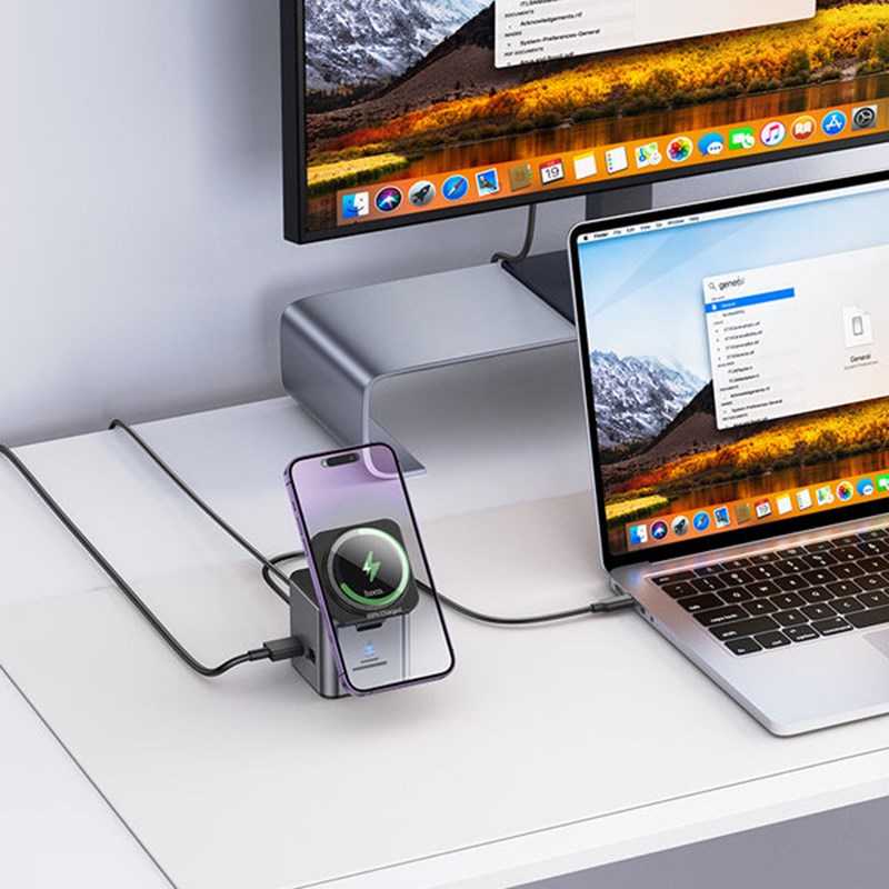 Hoco H49 9 in 1 Desktop Wireless Charging Station - Metal Grey