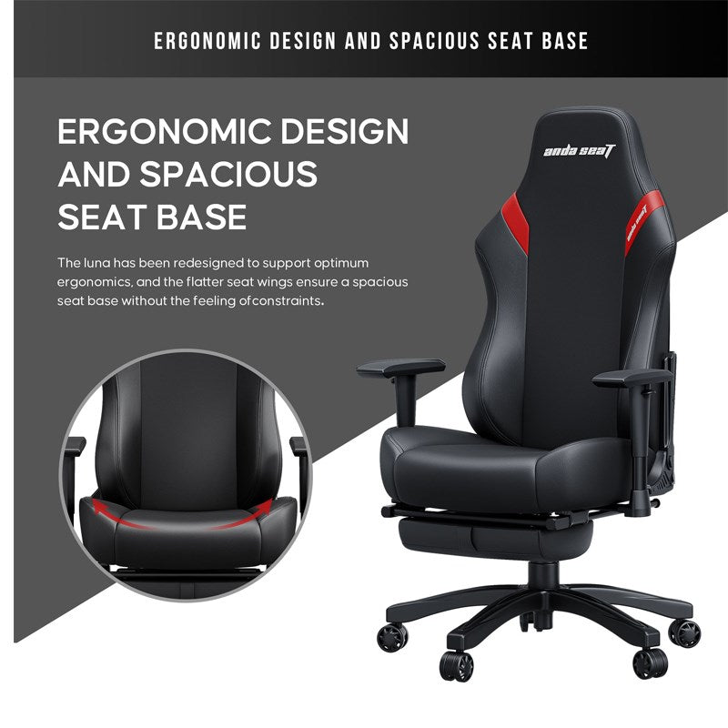 Andaseat Luna Pro with Footrest, Large Gaming Chair, PVC Leather