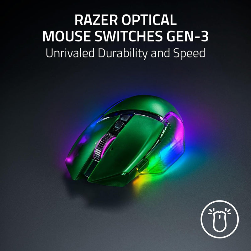Razer Basilisk V3 Pro 35K Fully Customizable Wireless Ergonomic RGB Gaming Mouse - Phantom Green Edition
