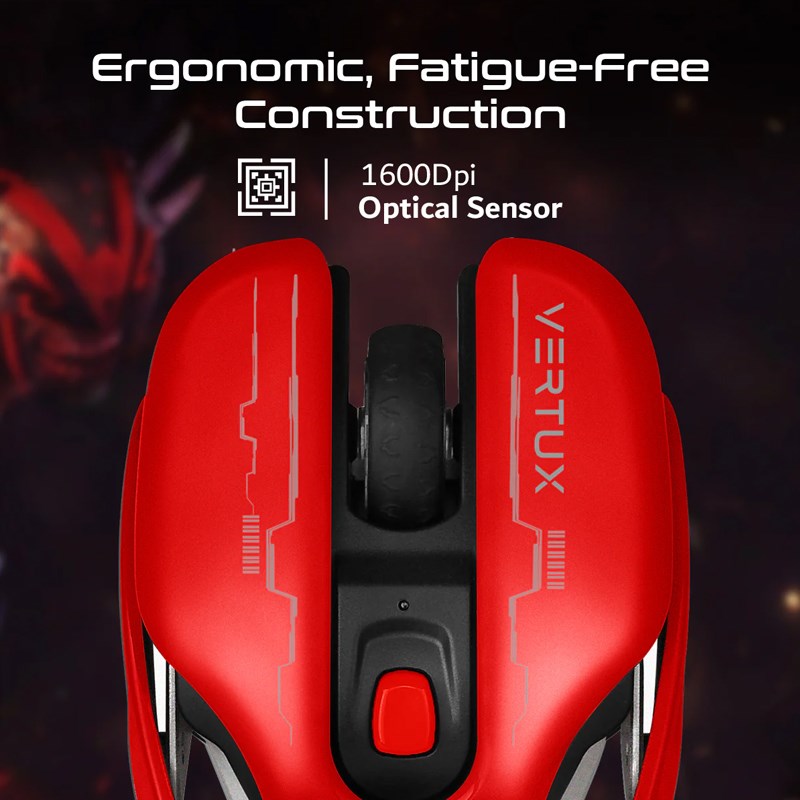 Vertux Glider High Performance Ergonomic Wireless Gaming Mouse – Red