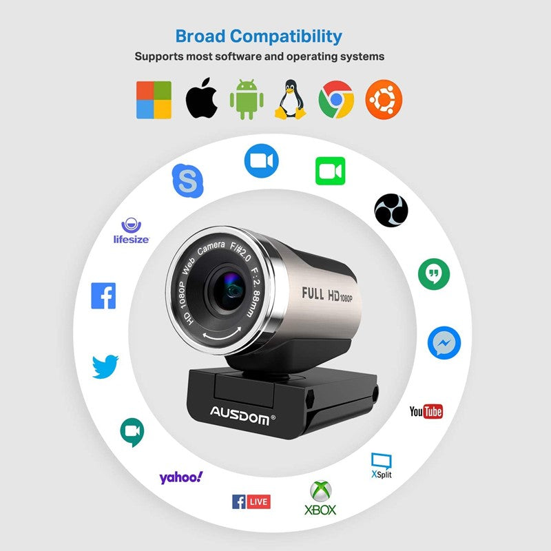 Ausdom AW615S Full HD 1080p Webcam , Build-in Microphone with Smart Noise Cancellation Function, for Windows Only