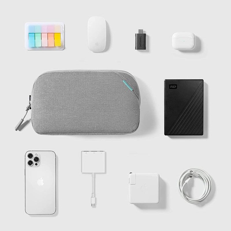 Tomtoc Recycled Portable Storage Pouch Bag Case Accessories Organizer Compatible with Laptop Charger, Mouse, Cables, Hub, Power Adapter, Power Bank, Toiletries, Cosmetics, Personal Items, Grey