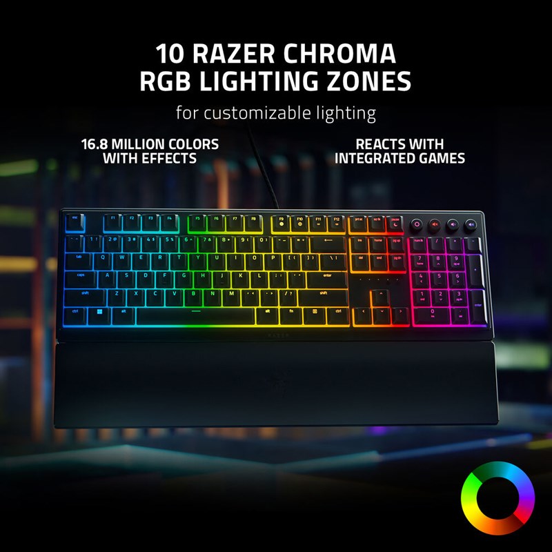 Razer Ornata V3 Low-profile Mecha-Membrane Wired RGB Gaming Keyboard (US Layout) - Black