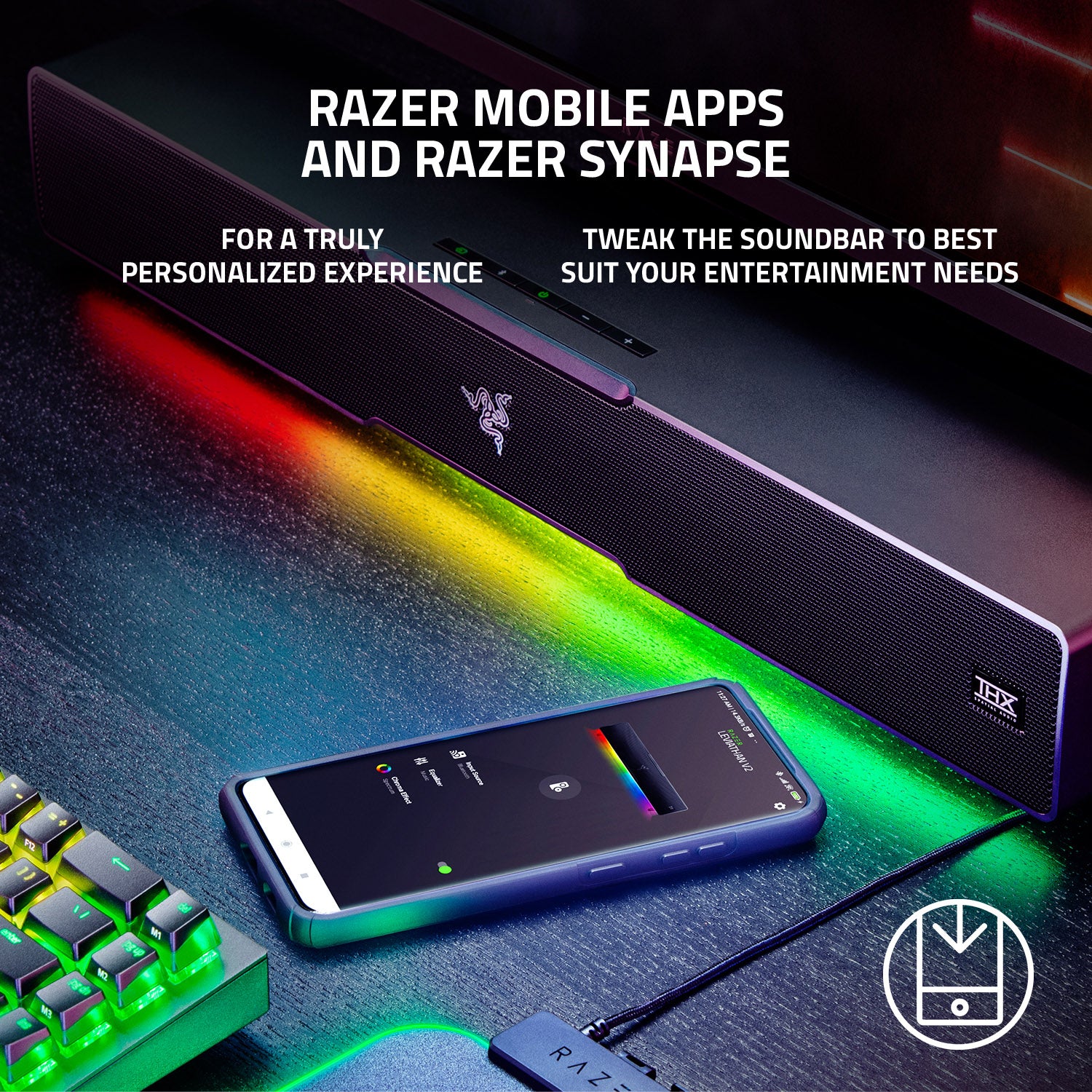 Razer Leviathan V2 Gaming Soundbar with Subwoofer, THX Spatial Audio, Bluetooth 5.2, USB Audio Input, Black