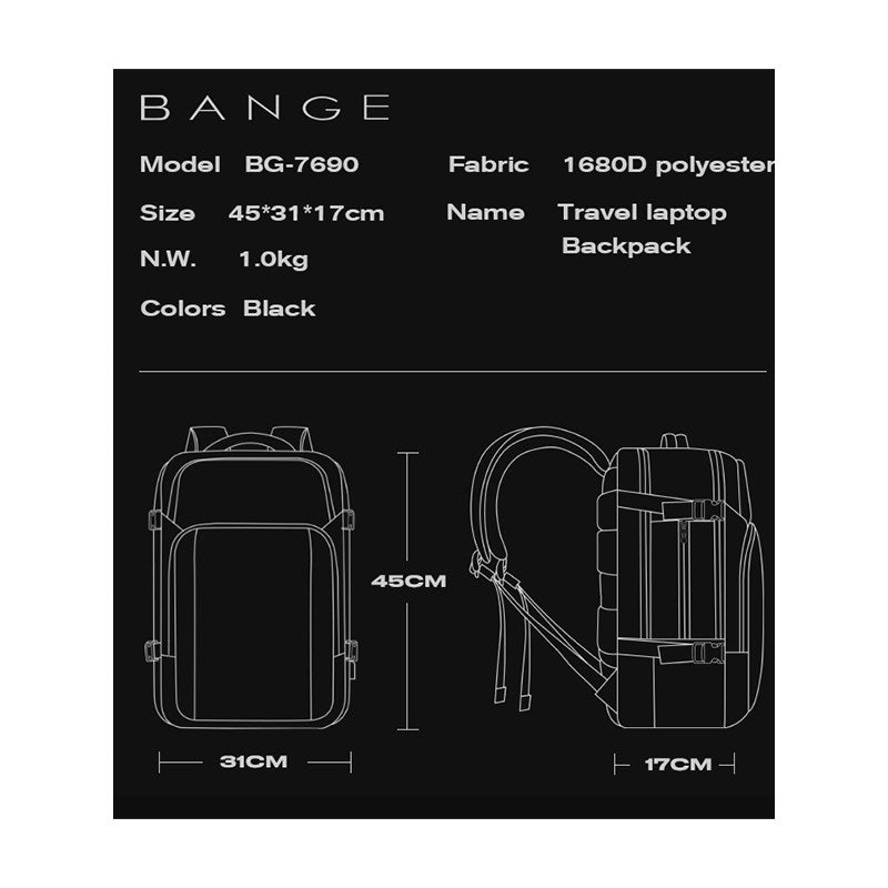 BANGE Backpack Large Capacity Travel Backpack 15.6