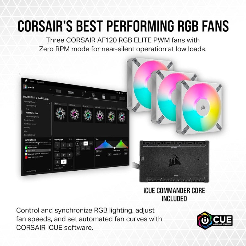 Corsair iCUE H150i ELITE CAPELLIX XT 360 mm Liquid CPU Cooler - White
