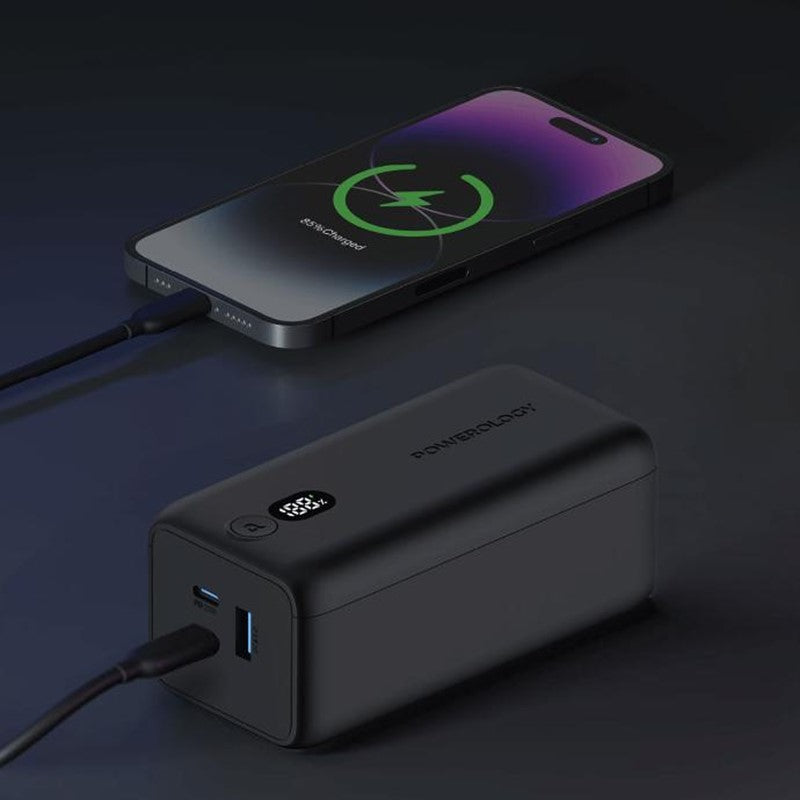 Powerology Onyx 30000mAh Dual USB-C Power Bank Rapid Four-Device Charging, Black