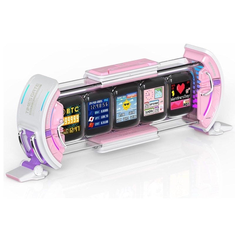 Divoom Times Gate Pixel Art Informative Cyberpunk Digital Clock Display - Pink