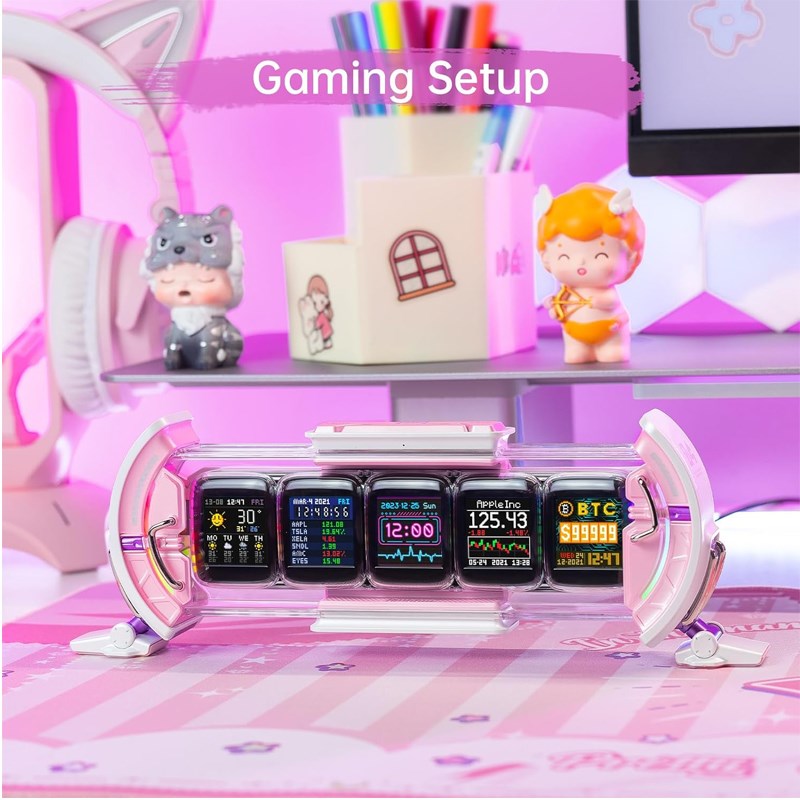 Divoom Times Gate Pixel Art Informative Cyberpunk Digital Clock Display - Pink