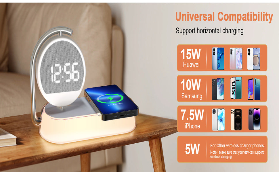3 in 1 Night Light Alarm Clock, 3 Ways Dimmable Touch Table Lamp with 15 Wireless Charger, LED Digital Alarm Clock