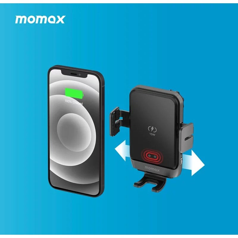 Momax Q.Mount Smart5 Infrared Induction Rotating Wireless Charging Car Holder Bundle, Black