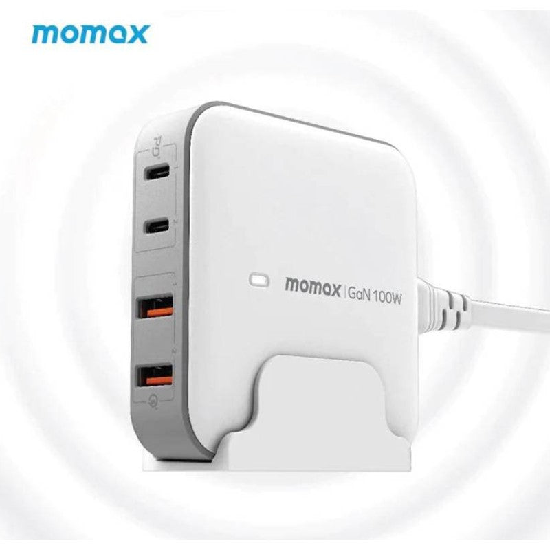 Momax One Plug 100 Watts 4-Port GaN Desktop Charger, White
