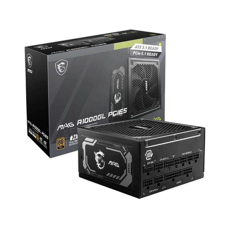 MSI MAG A1000GL PCIe5, ATX 3.1, 80 Plus Gold Fully Modular Gaming Power Supply