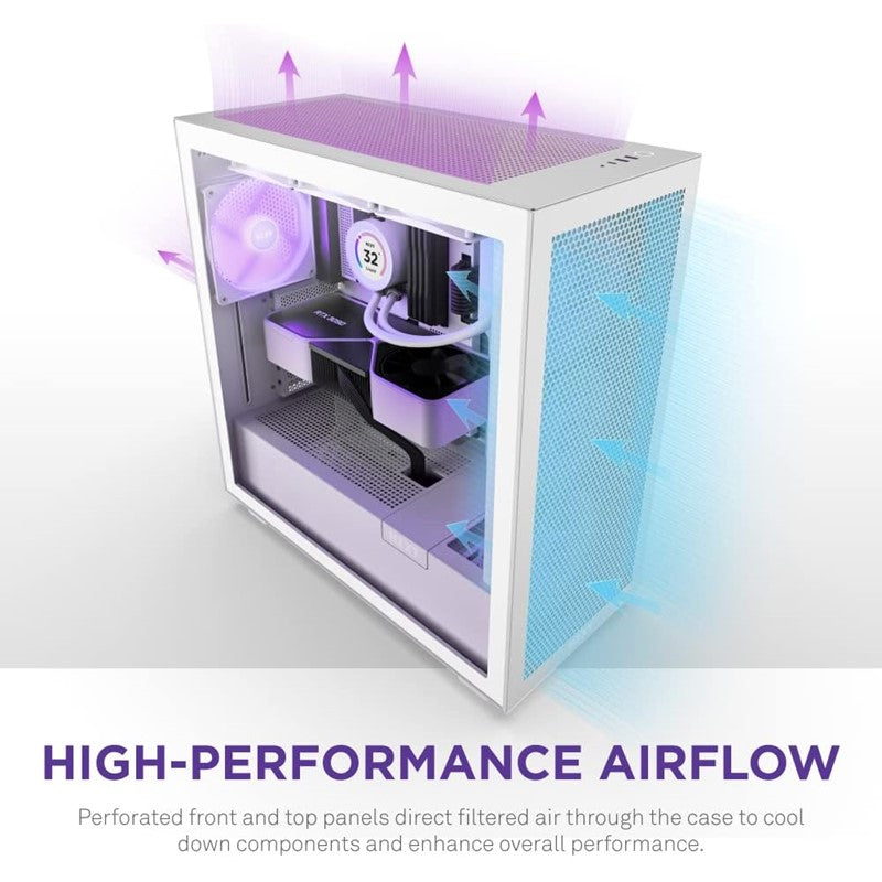 NZXT H7 Flow RGB Edition ATX Mid Tower Gaming Case with RGB Fans - White