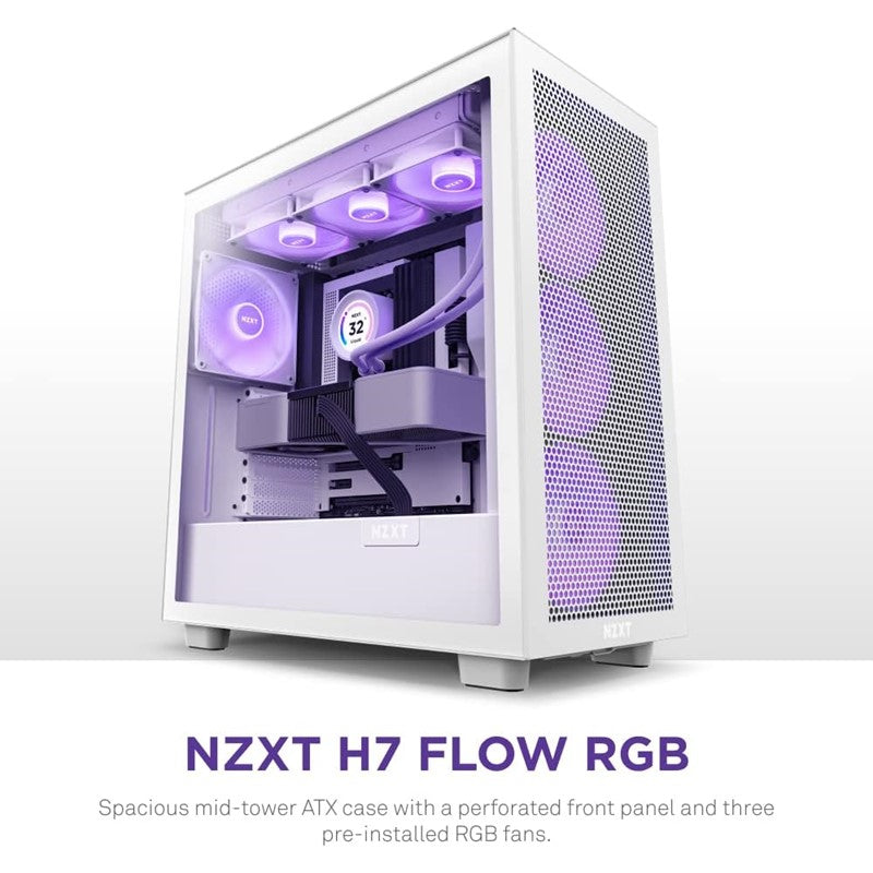 NZXT H7 Flow RGB Edition ATX Mid Tower Gaming Case with RGB Fans - White