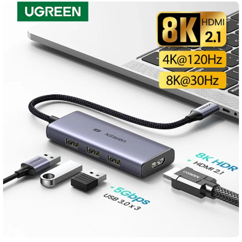 UGREEN USB C HUB 8K30Hz 4K120Hz Type C to HDMI 2.1 USB 3.0 Adapter 24Gbps For Macbook Air Pro iPad Pro M1 PC Accessories USB HUB