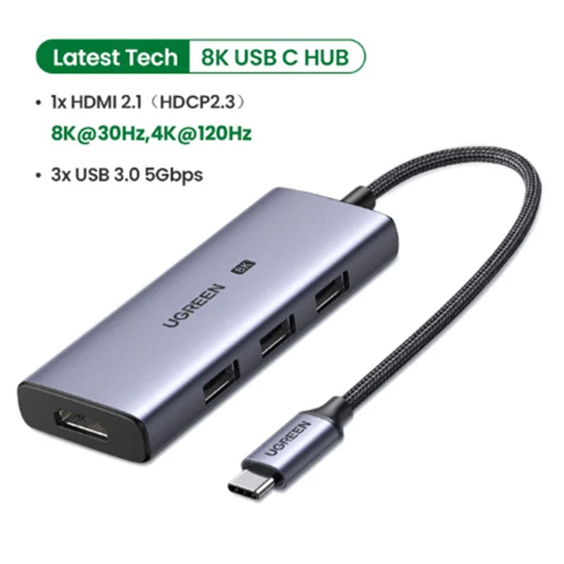 UGREEN USB C HUB 8K30Hz 4K120Hz Type C to HDMI 2.1 USB 3.0 Adapter 24Gbps For Macbook Air Pro iPad Pro M1 PC Accessories USB HUB