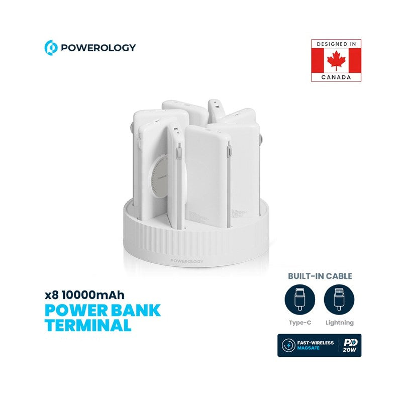 Powerology PPBCHA2681WH 8in1 Station 10000mAh PD 120W QC Wireless Power Bank - White