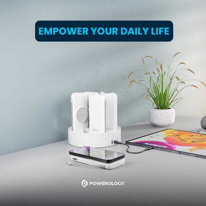 Powerology PPBCHA2681WH 8in1 Station 10000mAh PD 120W QC Wireless Power Bank - White