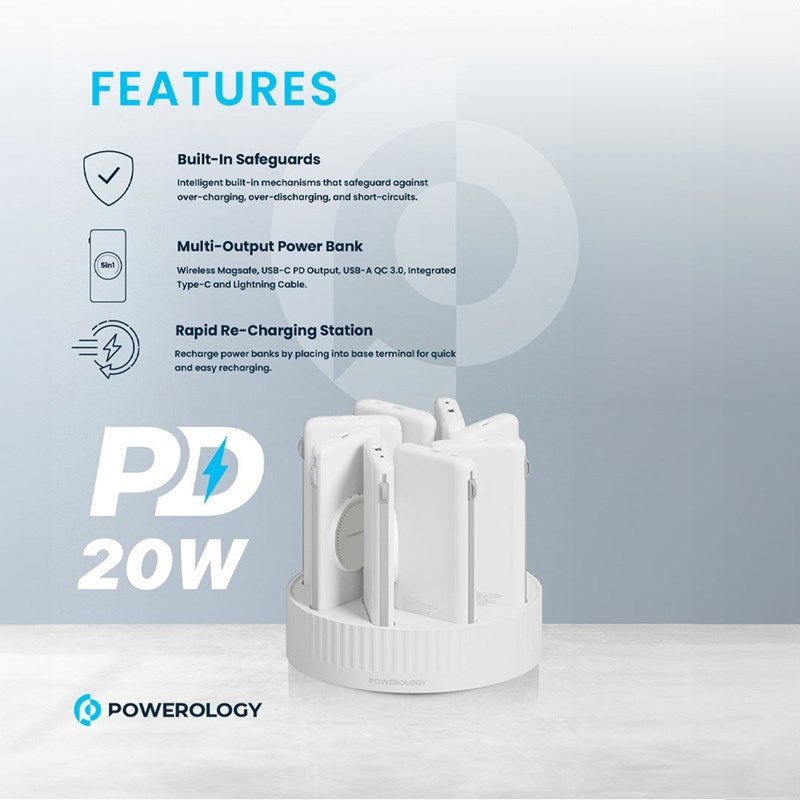 Powerology PPBCHA2681WH 8in1 Station 10000mAh PD 120W QC Wireless Power Bank - White