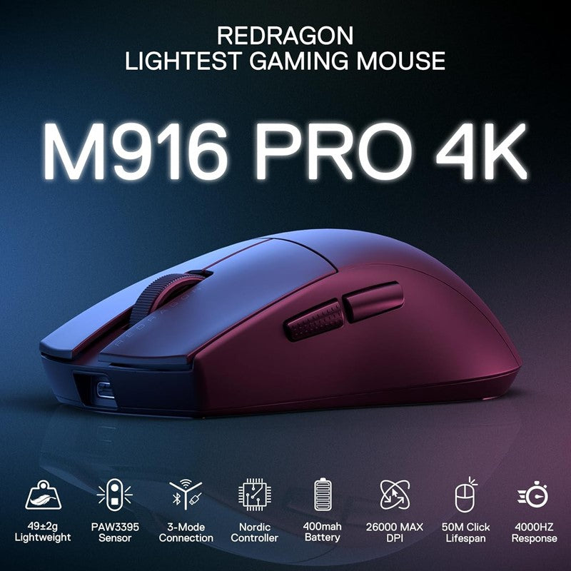ريدراجون ماوس ألعاب لاسلكي M916 PRO 1K ثلاثي الأوضاع – أسود