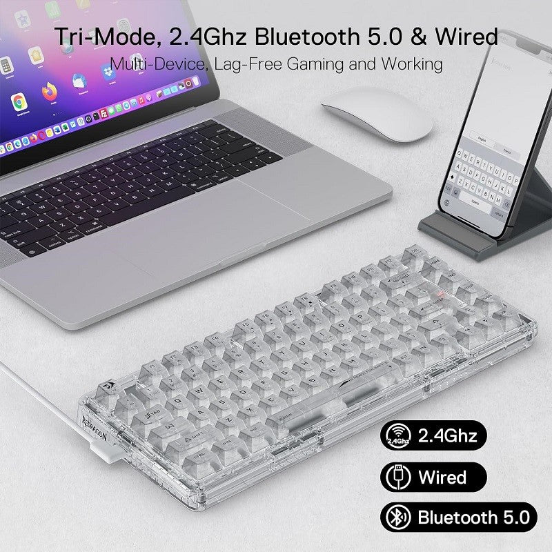 ريدراجون لوحة مفاتيح K649 ELF PRO ميكانيكية بأضائه RGB بثلاثة أوضاع - أبيض