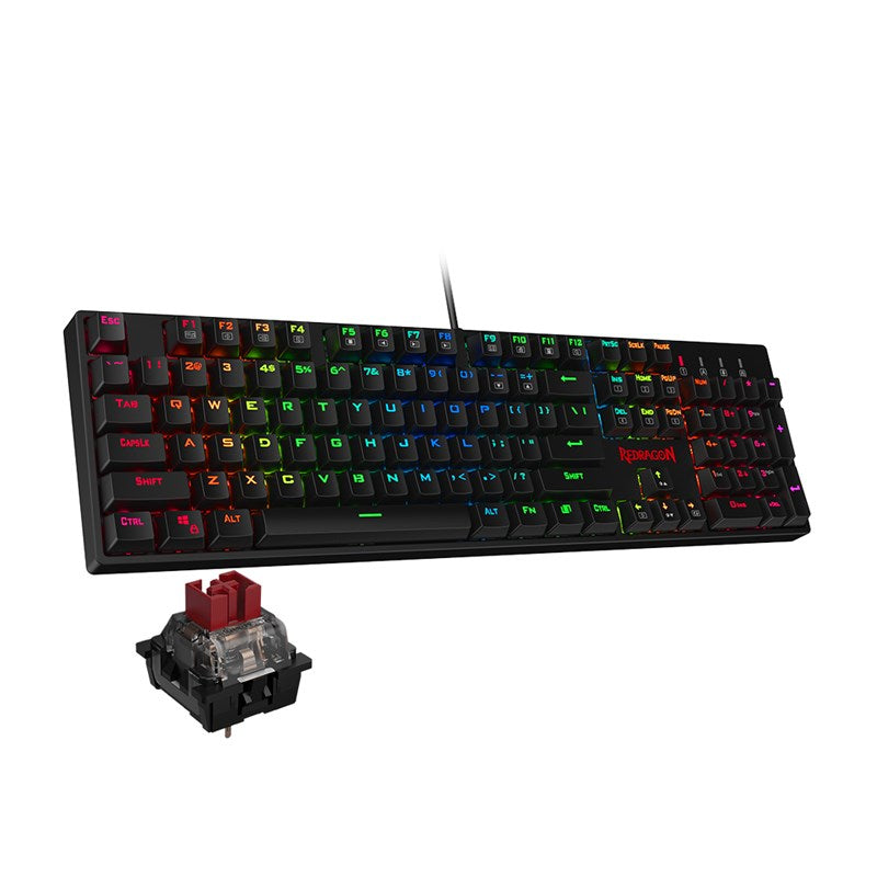 ريدراجون لوحة مفاتيح العاب K582 ميكانيكية مع 104 مفاتيح - باللون الأحمر RGB – أسود
