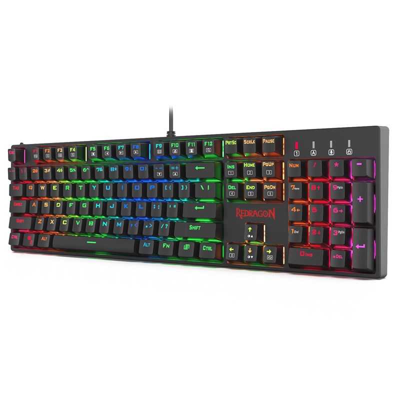 ريدراجون لوحة مفاتيح العاب K582 ميكانيكية مع 104 مفاتيح - باللون الأحمر RGB – أسود