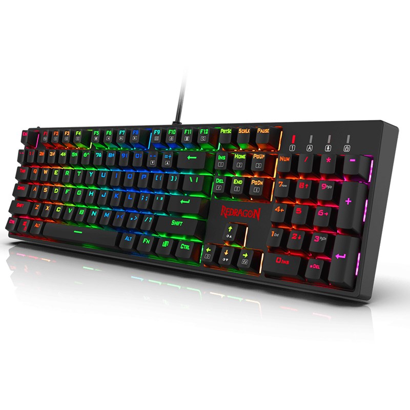 ريدراجون لوحة مفاتيح العاب K582 ميكانيكية مع 104 مفاتيح - باللون الأحمر RGB – أسود