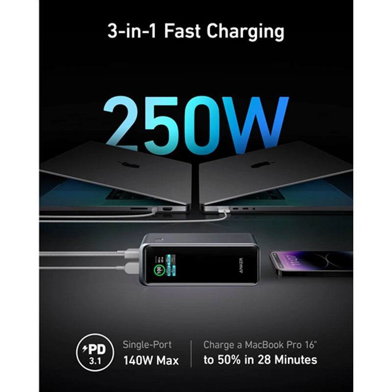 Anker Prime Power Bank, 27650 mAh 3-Port 250W Portable Charger (99.54Wh) Smart App