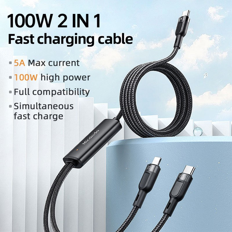 Mcdodo 100 Watts Type-C to Lightning and Type-C Cable ( 1.2 M )