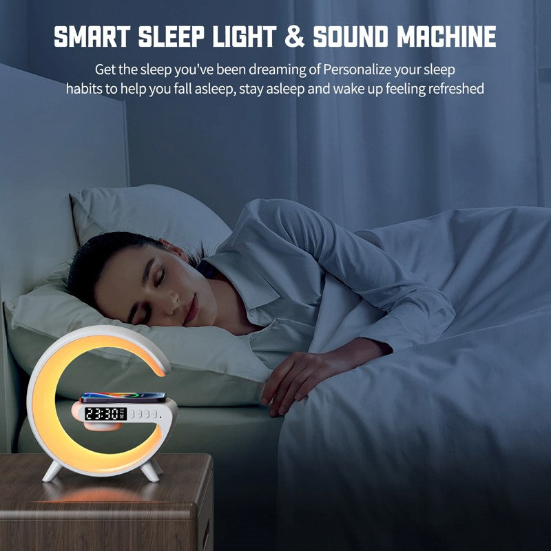 Multifunctional 15W Wireless Fast Charging Stand with RGB Night Light & Speaker - White