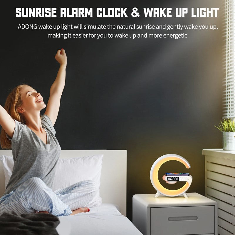 Multifunctional 15W Wireless Fast Charging Stand with RGB Night Light & Speaker - White