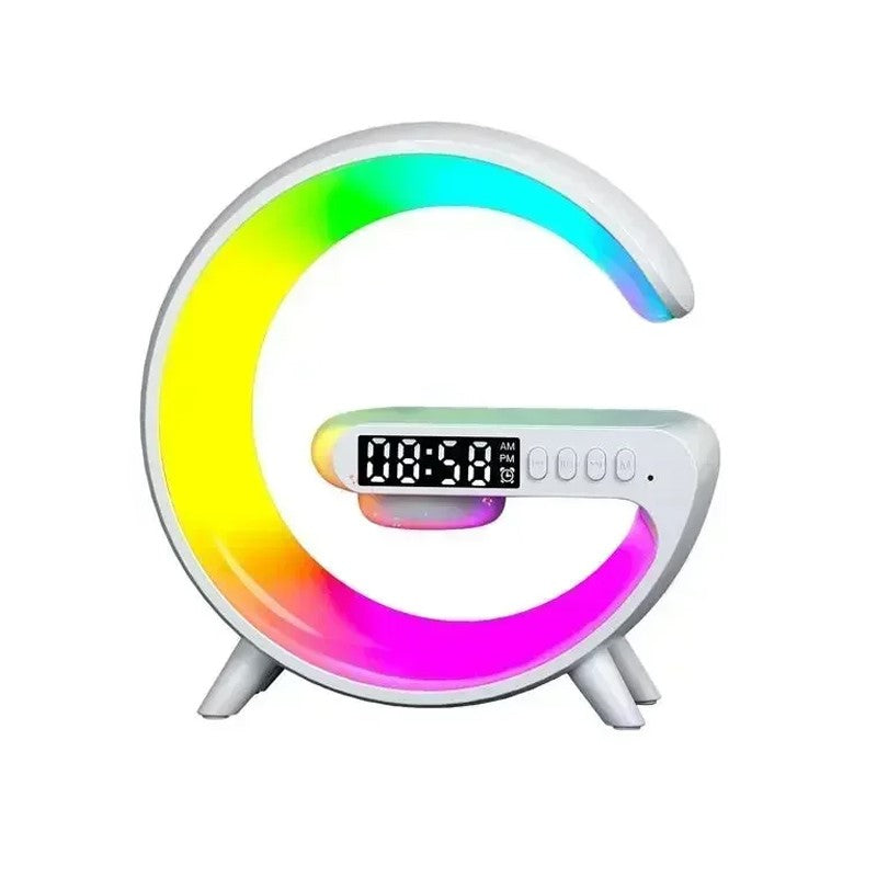 Multifunctional 15W Wireless Fast Charging Stand with RGB Night Light & Speaker - White