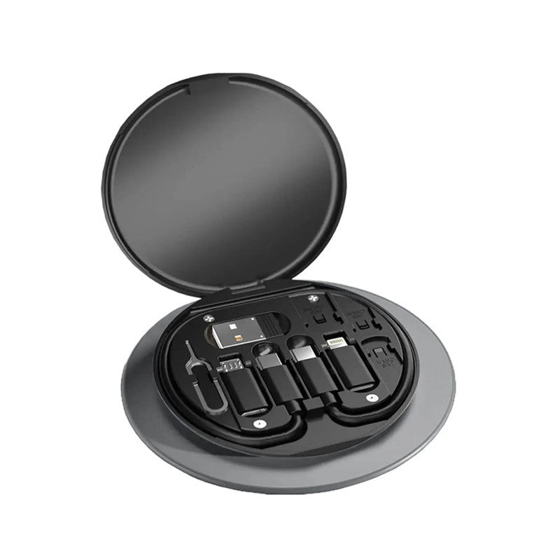 Multifunctional Storage Box & 60W Fast Charge Data Cable Set, Type-C, Micro and Mobile Phone Bracket - Black