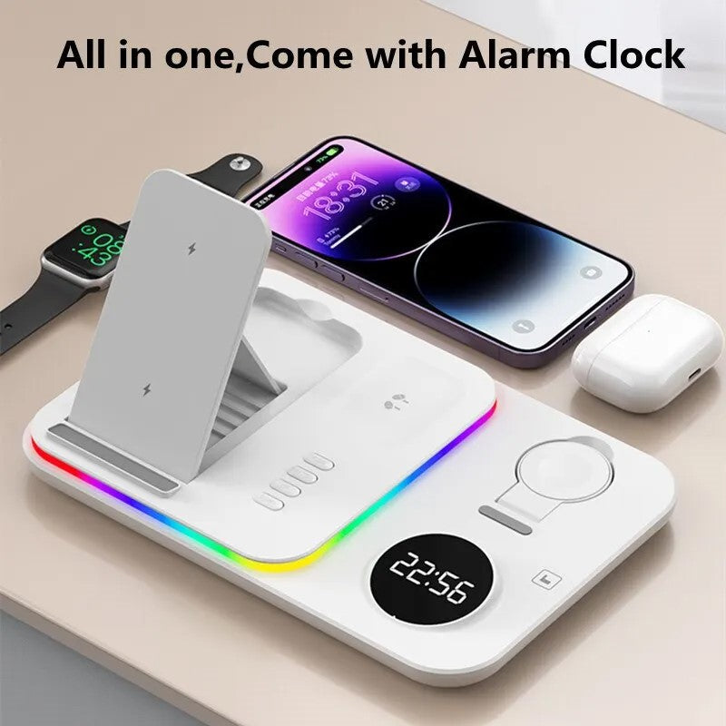 5 in 1 Wireless 30W Charging Stand with Light, Alarm Clock for Phones & Watch