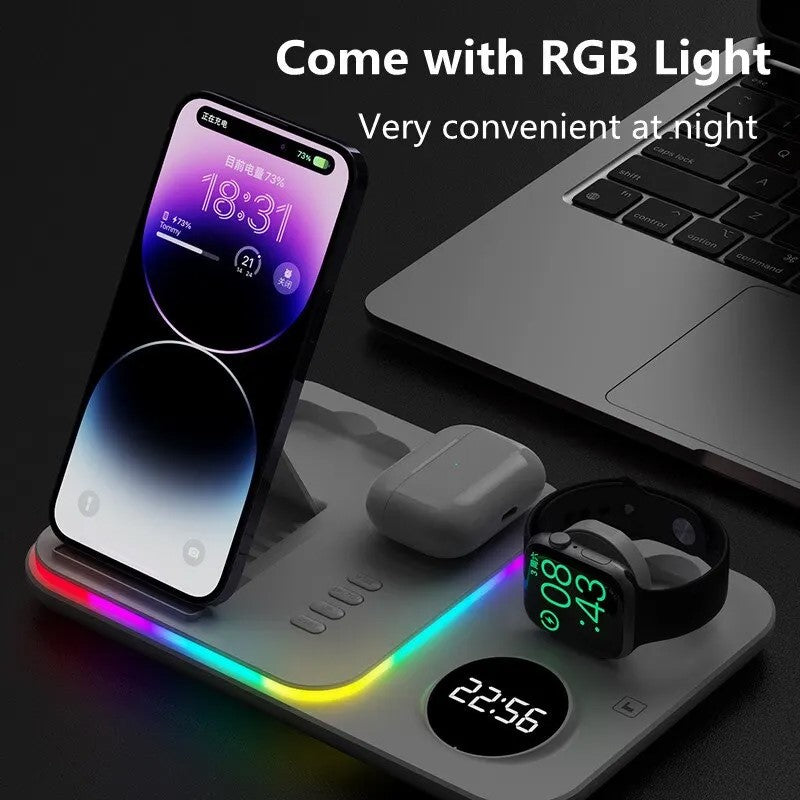 5 in 1 Wireless 30W Charging Stand with Light, Alarm Clock for Phones & Watch