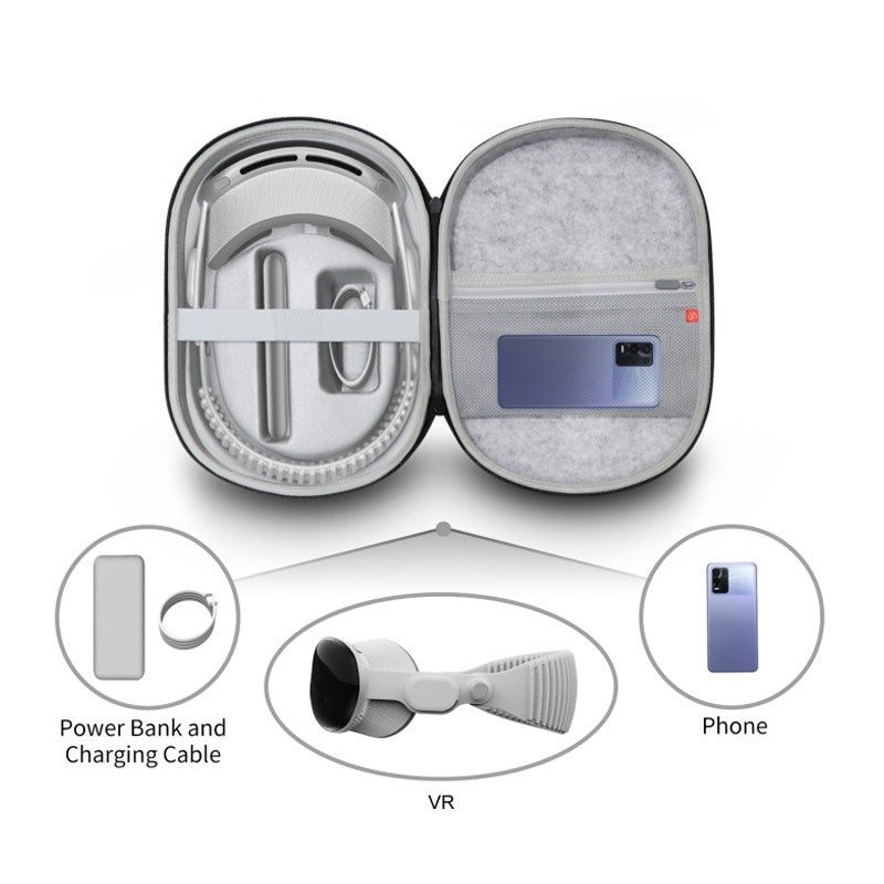 Portable Shockproof Travel Carry Case with Mesh Pocket for Apple Vision Pro - Grey