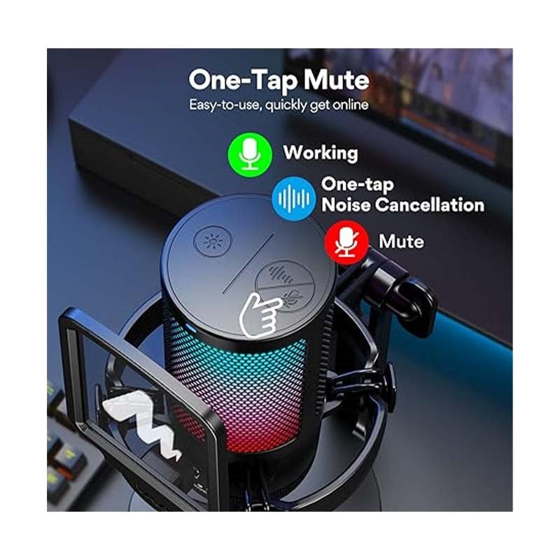 MAONO Gaming USB Microphone, Noise Cancellation Condenser mic with Mute, Gain, Monitoring, Boom Arm for Streaming, Podcast, Twitch, YouTube, Discord, PC, Computer, PS4, PS5, Mac, GamerWave DGM20S