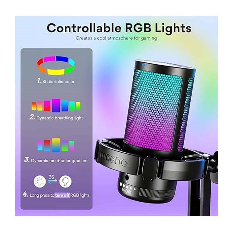 MAONO Gaming USB Microphone, Noise Cancellation Condenser mic with Mute, Gain, Monitoring, Boom Arm for Streaming, Podcast, Twitch, YouTube, Discord, PC, Computer, PS4, PS5, Mac, GamerWave DGM20S
