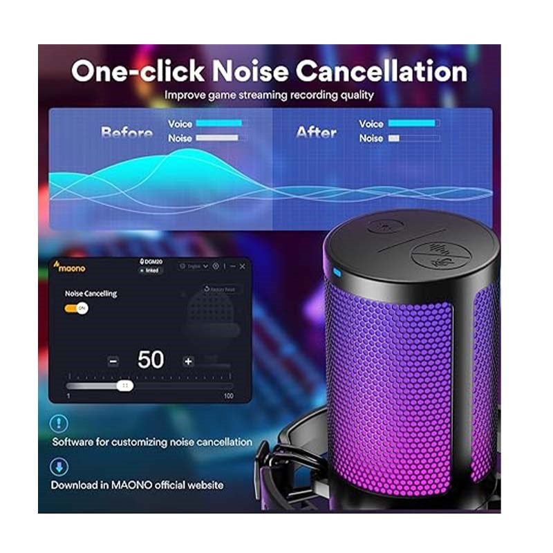 MAONO Gaming USB Microphone, Noise Cancellation Condenser mic with Mute, Gain, Monitoring, Boom Arm for Streaming, Podcast, Twitch, YouTube, Discord, PC, Computer, PS4, PS5, Mac, GamerWave DGM20S