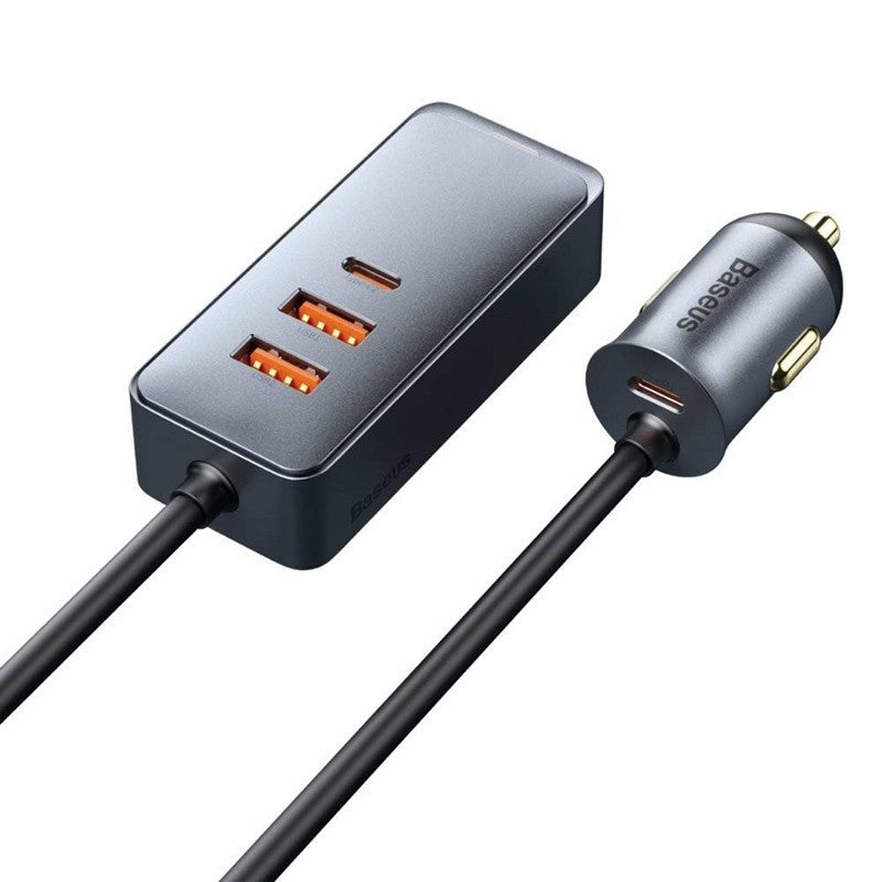 Baseus Share Together PPS Multi-Port Fast Charging Car Charger With Extension Cord 120W 2U+2C - Grey - Open Box