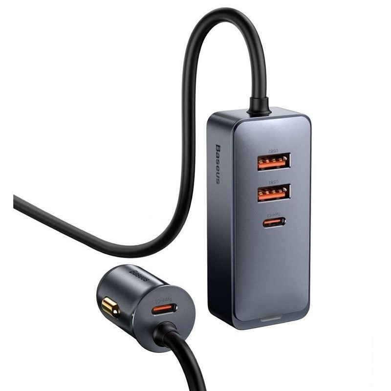 Baseus Share Together PPS Multi-Port Fast Charging Car Charger With Extension Cord 120W 2U+2C - Grey - Open Box