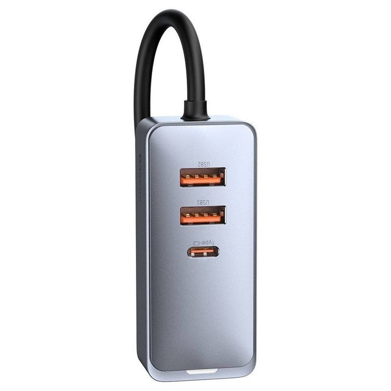 Baseus Share Together PPS Multi-Port Fast Charging Car Charger With Extension Cord 120W 2U+2C - Grey - Open Box