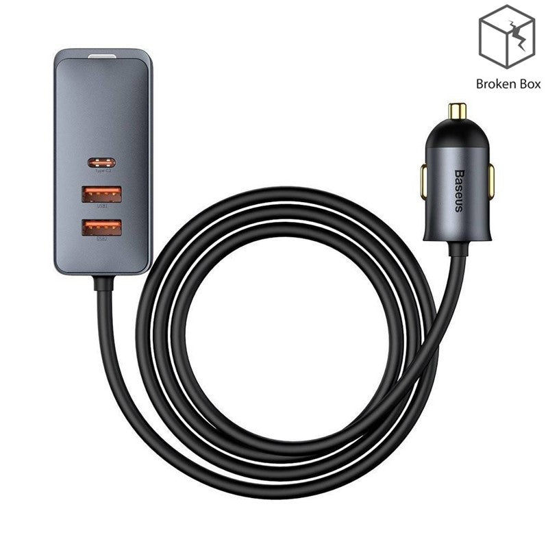 Baseus Share Together PPS Multi-Port Fast Charging Car Charger With Extension Cord 120W 2U+2C - Grey - Open Box