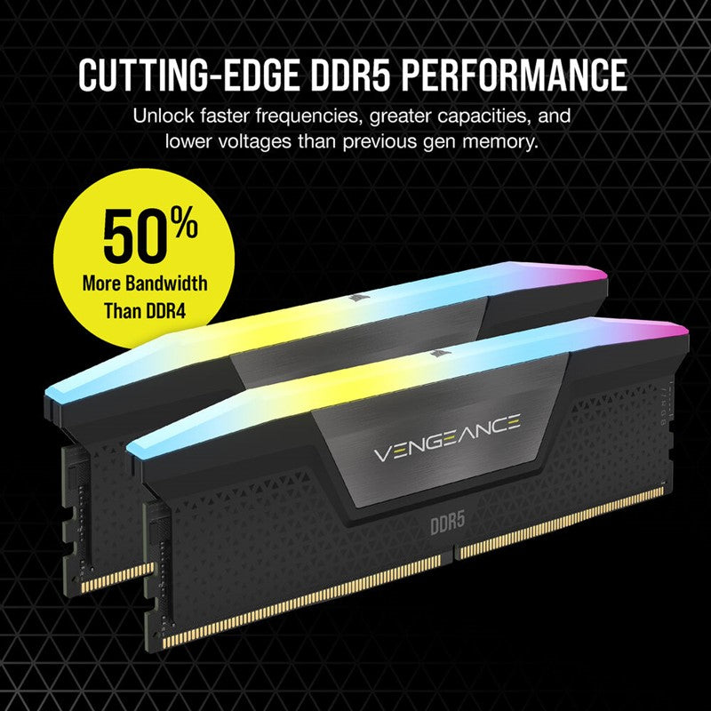 Corsair Vengeance RGB 32GB (2x16GB) DDR5 6000MHz CL38 Memory Kit - Black