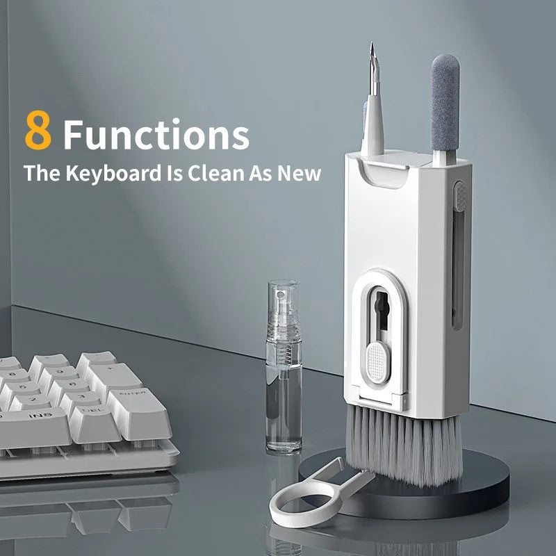 8 in 1 Airpods Cleaner, Cleaning Kit with Keyboard Brush, Earphones Cleaning Pen, Screen Cleaner, and Keycap Puller - White