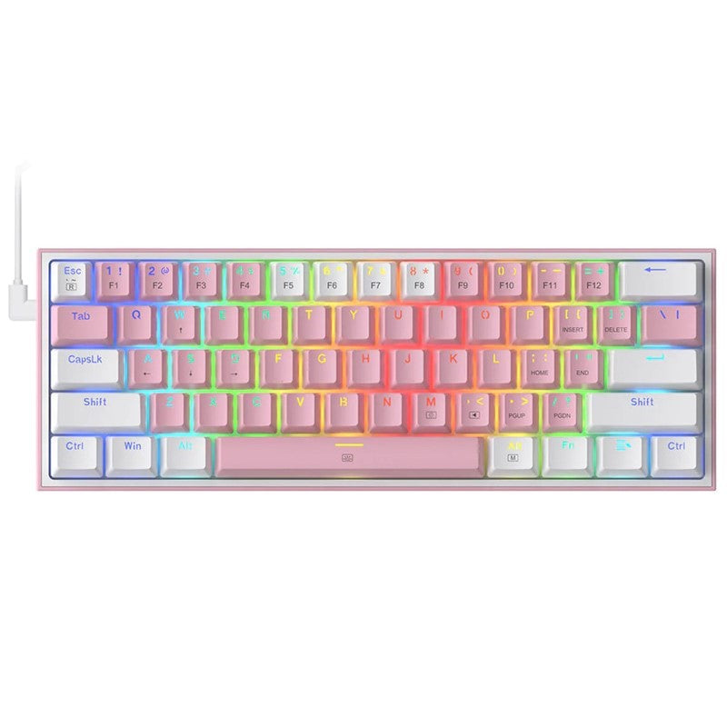Redragon K617 Fizz 61 Keys Wired RGB Gaming Keyboard (Blue Switch) - White/Pink - Open Box